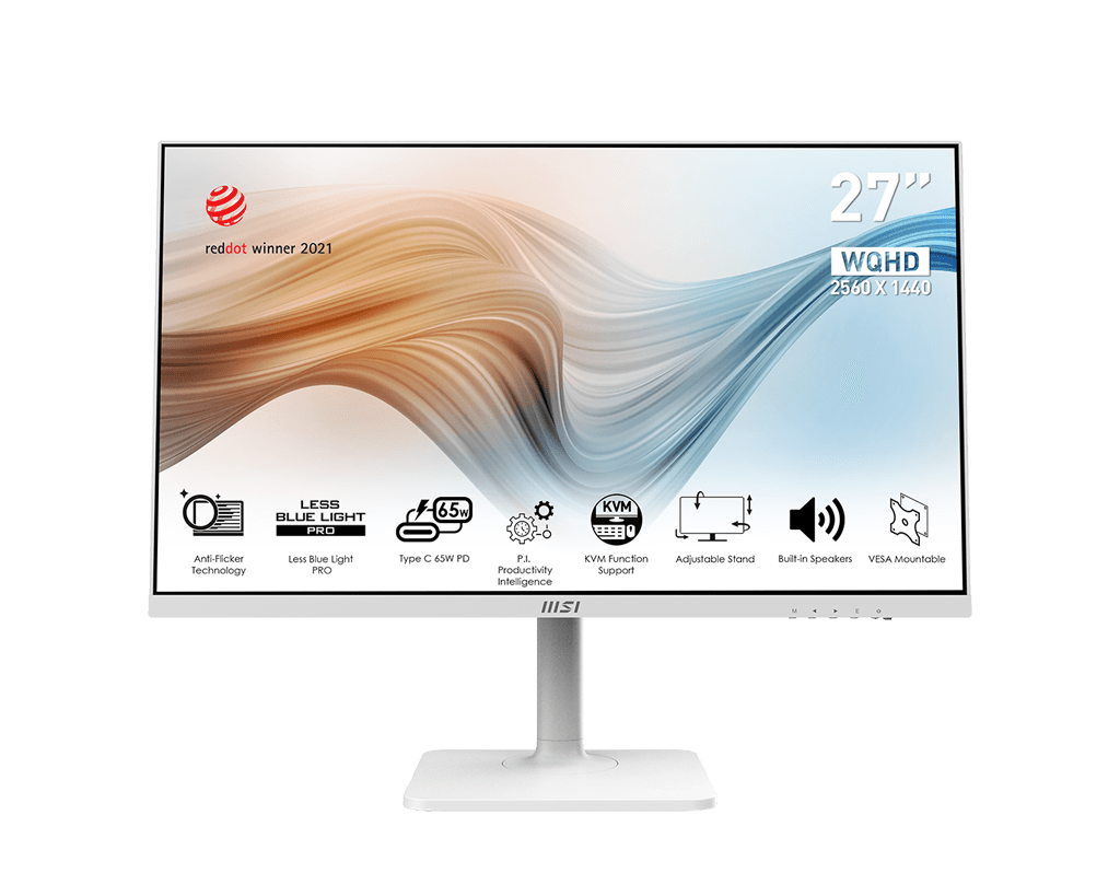 MSI 微星Modern MD272QXPW MONITOR 显示器(27" 2K IPS 100Hz 1ms 可90度旋转/ 可调升降内置喇叭) 