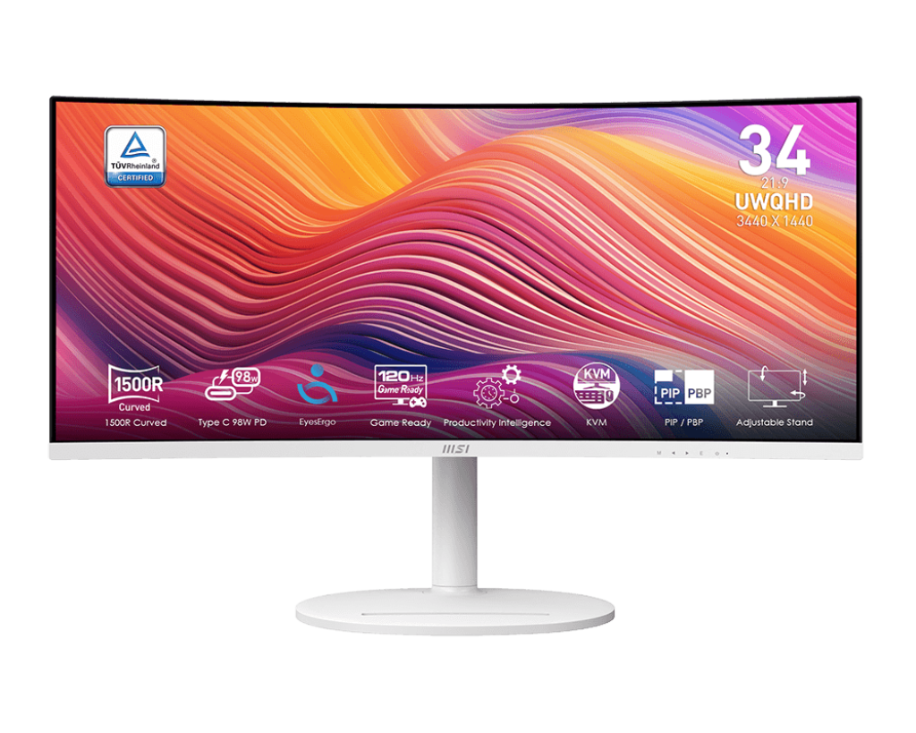 (内置喇叭) MSI 微星MD342CQP MONITOR 专业显示器34" UWQHD 120Hz VA 1500R Curved - 3440 x 1440 黑/白