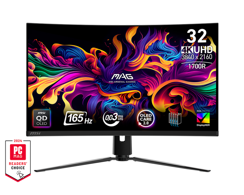 MSI 微星MAG 321CUP QD-OLED MONITOR 曲面电竞显示器4K UHD 165Hz QD OLED 0.03ms 10 bits Curved 1700R 