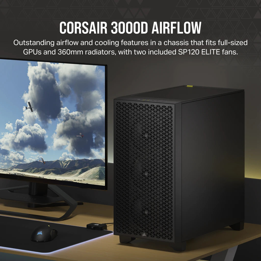 CORSAIR 3000D Airflow ATX 中塔机箱强化玻璃