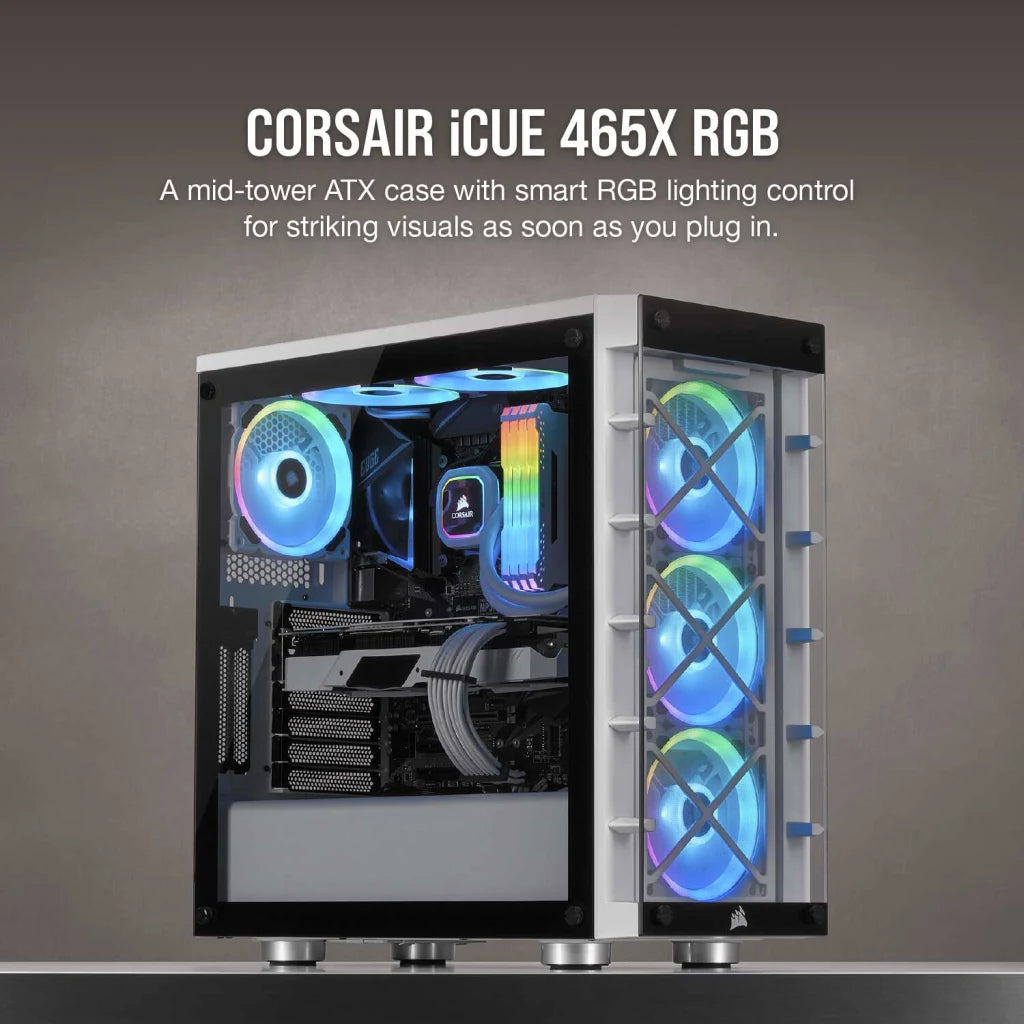 Corsair iCUE 465x RGB ATX Smart CASE 中塔机箱强化玻璃白色