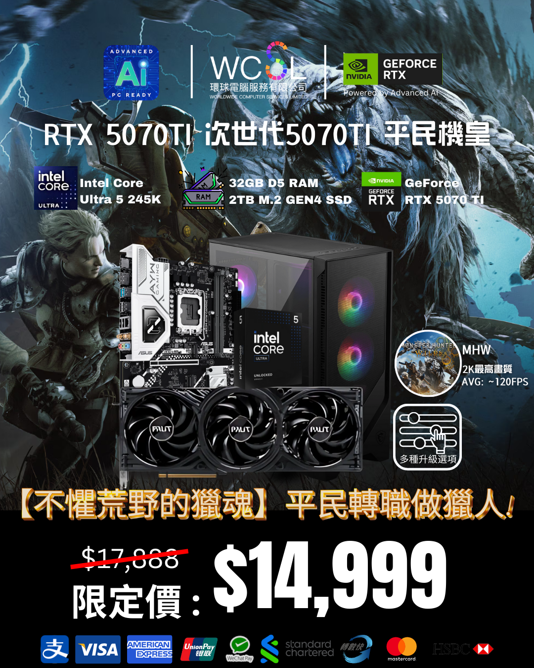 【不懼荒野的獵魂】次世代5070TI 平民機皇| RTX5070 TI | 245K | 2TB | DDR5 |