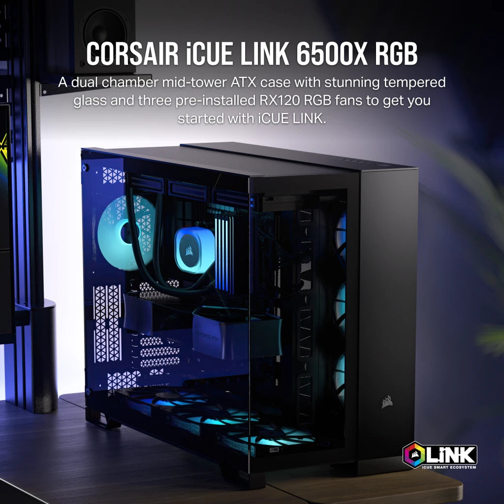 CORSAIR iCUE LINK 6500X RGB ATX 中塔机箱强化玻璃Dual Chamber 