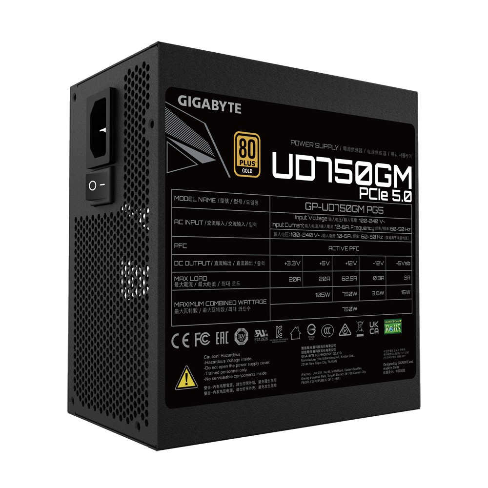 Gigabyte 技嘉UD750GM PG5 750W Fully Modular 80Plus GOLD 金牌全模组主机电源