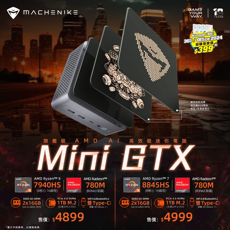 Machenike MINI GTX MiniPC 迷你电脑AMD 32GB RAM 1TB SSD Win11Home