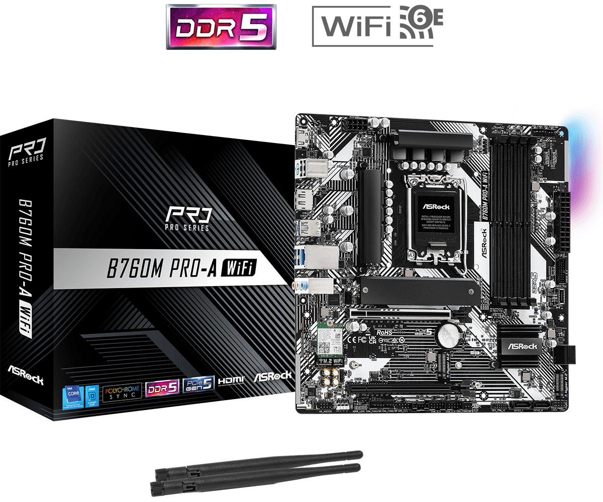 ASRock 华擎B760M PRO-A WIFI Micro-ATX 主机板(DDR5)