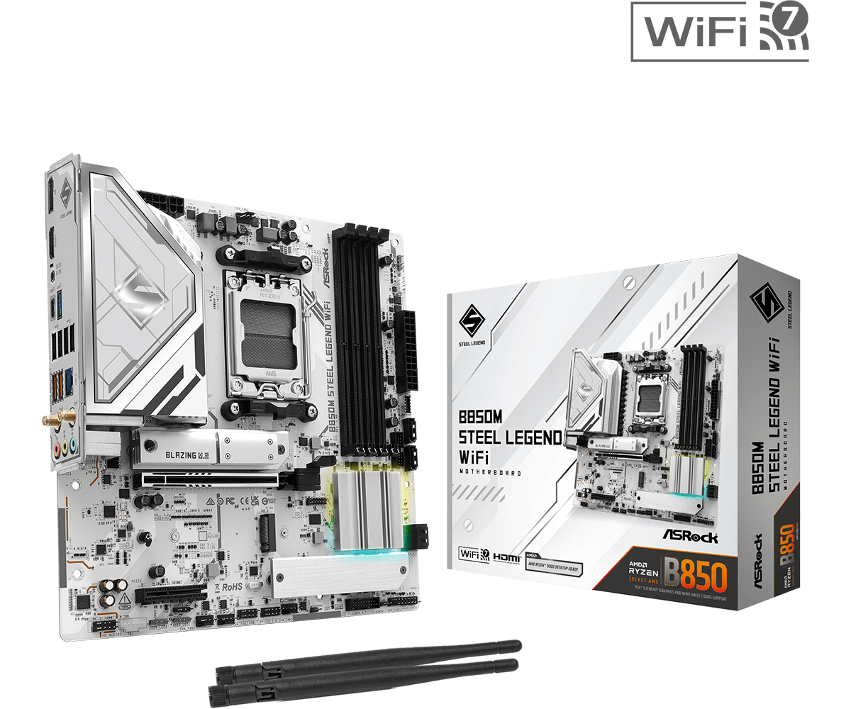 ASRock 華擎 B850M Steel Legend WiFi MATX 白色主機板