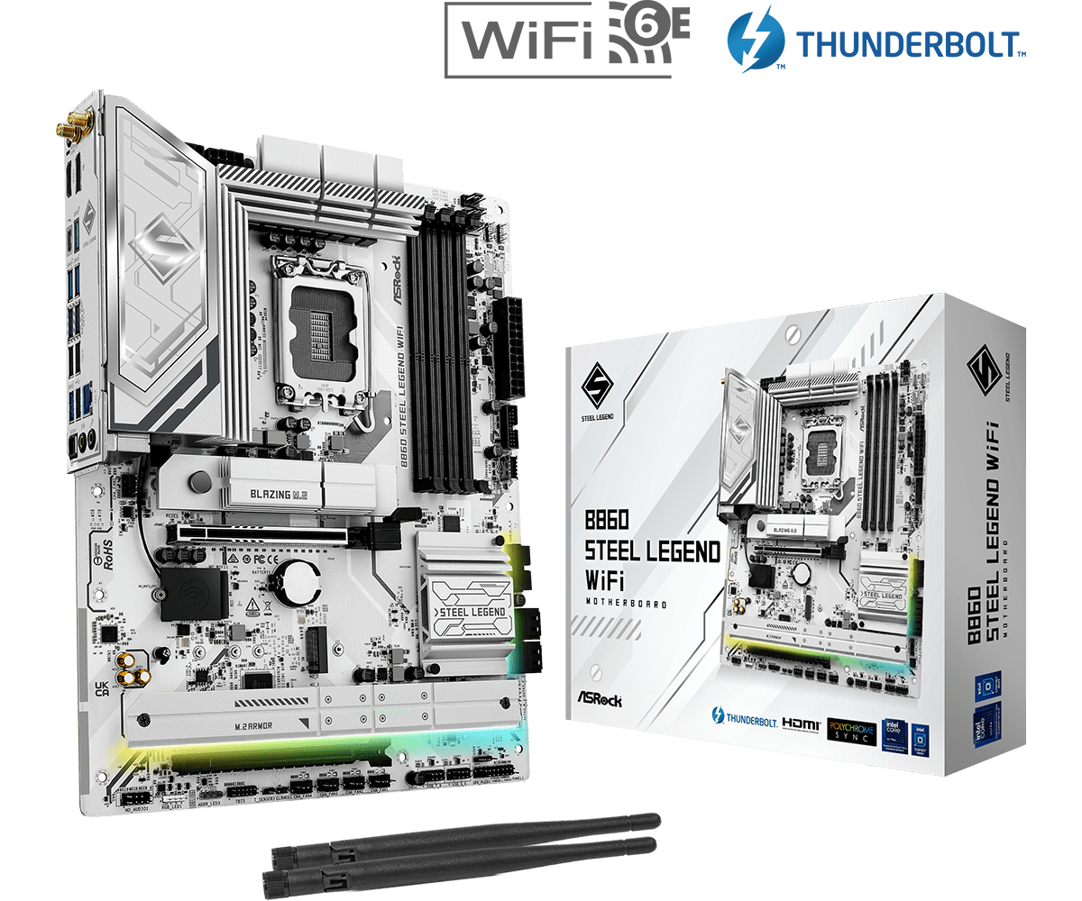 ASRock B860 Steel Legend WiFi ATX 白色主機板