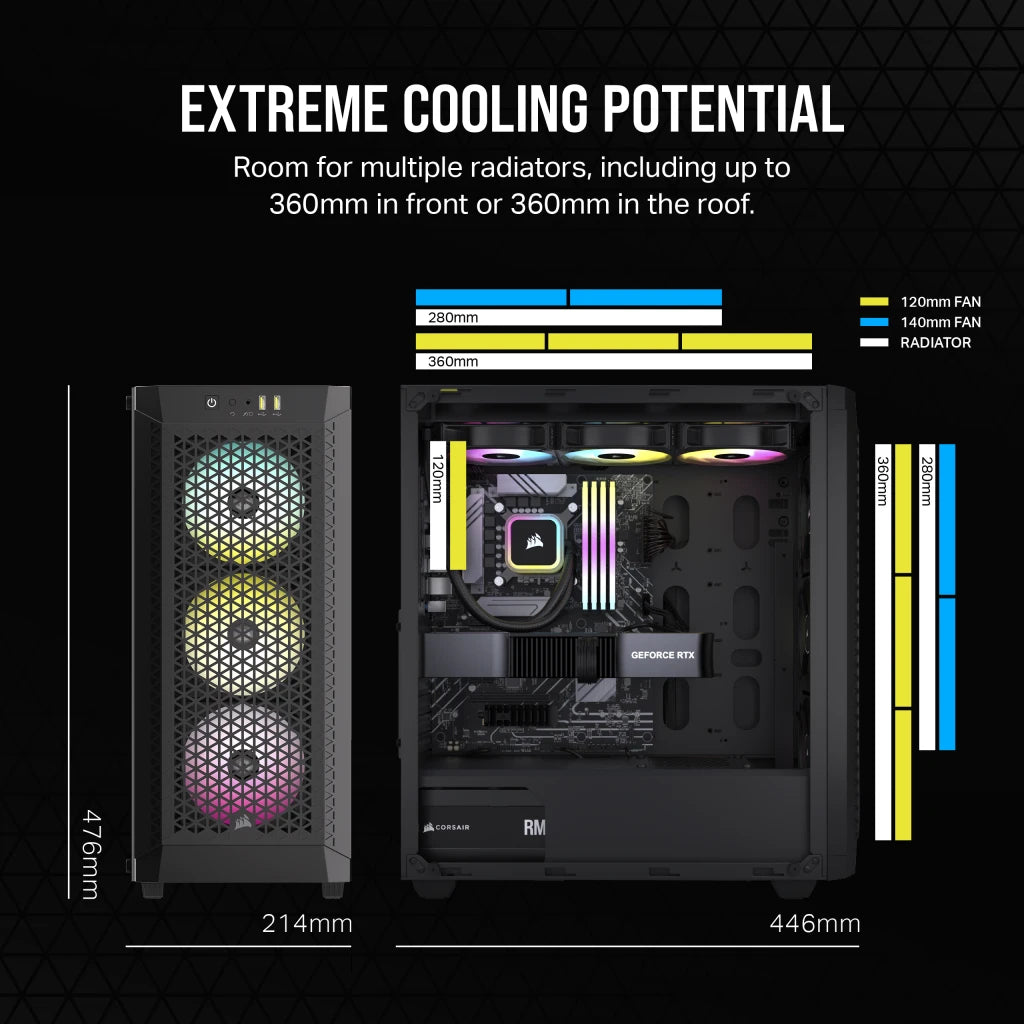 CORSAIR 480T RGB Airflow ATX 中塔机箱强化玻璃