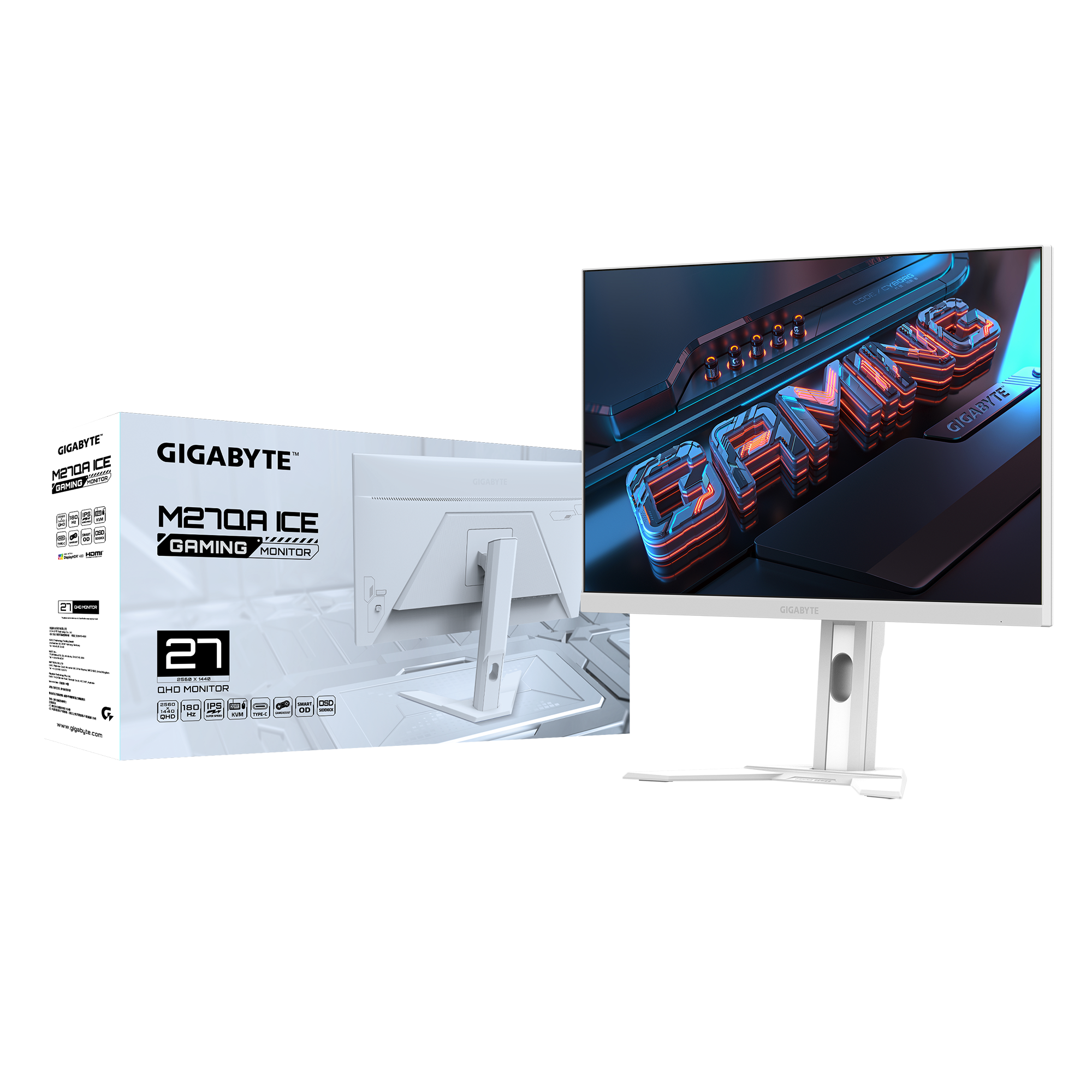 Gigabyte M27QA ICE 27" IPS 180Hz QHD Gaming Monitor 白色电竞显示器- 2560 x 1440 