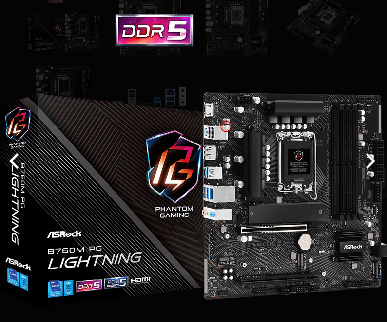 ASRock 華擎B760M PG LIGHTNING D5 MATX 主機板 (DDR5)