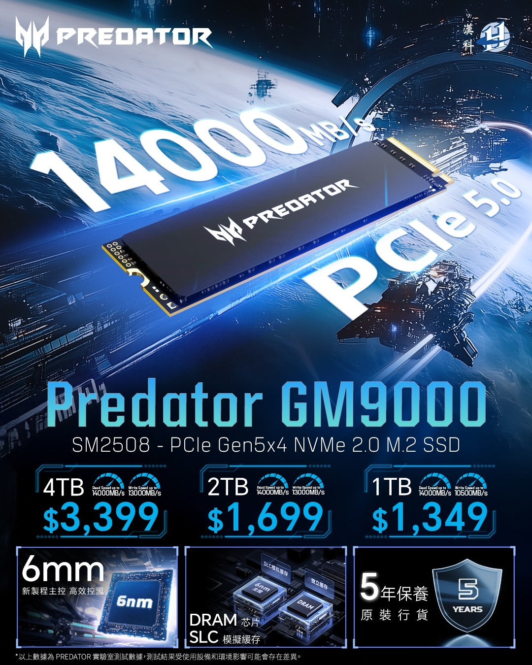 精选推介Acer Predator GM7000 3D TLC M.2 NVMe PCIe 4.0 x 4 SSD 