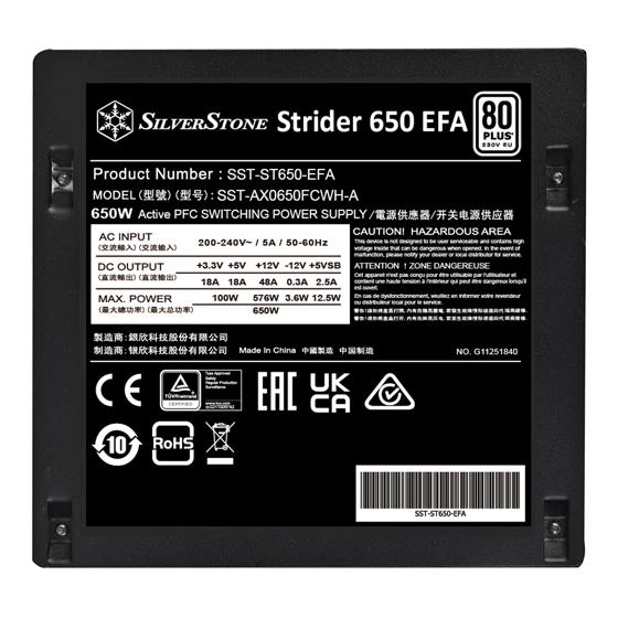 【情人节特惠】SilverStone Strider 650 EFA 650W 80 PLUS 白牌主机电源