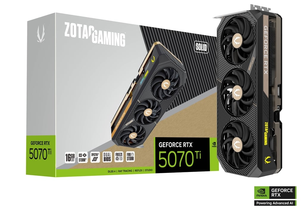 ZOTAC GAMING GeForce RTX 5070 Ti SOLID 16GB 显示卡