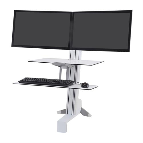 Ergotron WorkFit-S, Dual Sit-Stand, Worksurface &amp; Large Kybd Tray 一体式双重桌面双显示器站立升降工作站