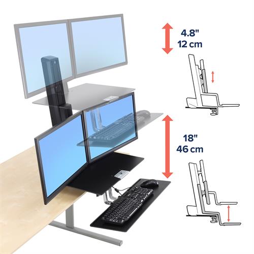 Ergotron WorkFit-S, Dual Sit-Stand, Worksurface & Large Kybd Tray 一體式雙重桌面雙顯示器站立升降工作站