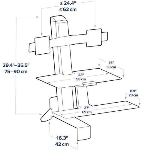 Ergotron WorkFit-S, Dual Sit-Stand, Worksurface & Large Kybd Tray 一體式雙重桌面雙顯示器站立升降工作站